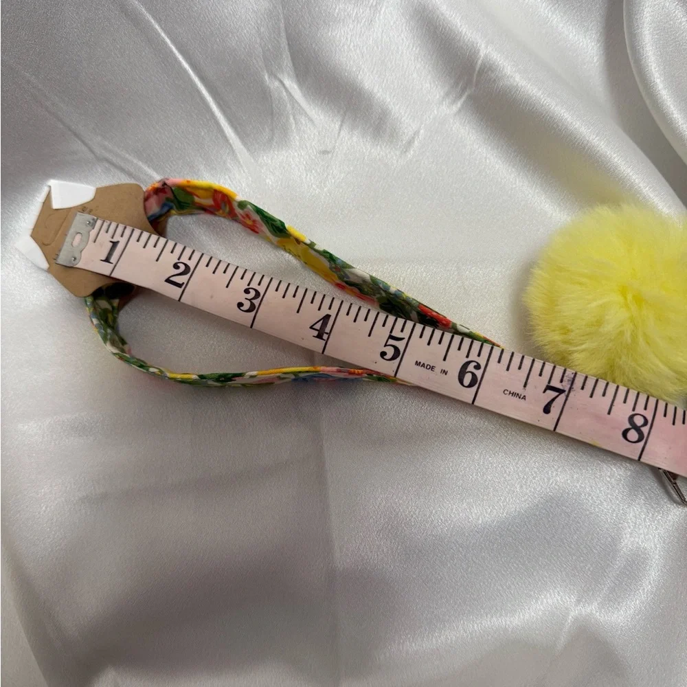 Handmade Lemon and Floral Wristlet Keychain with Yellow Pompom